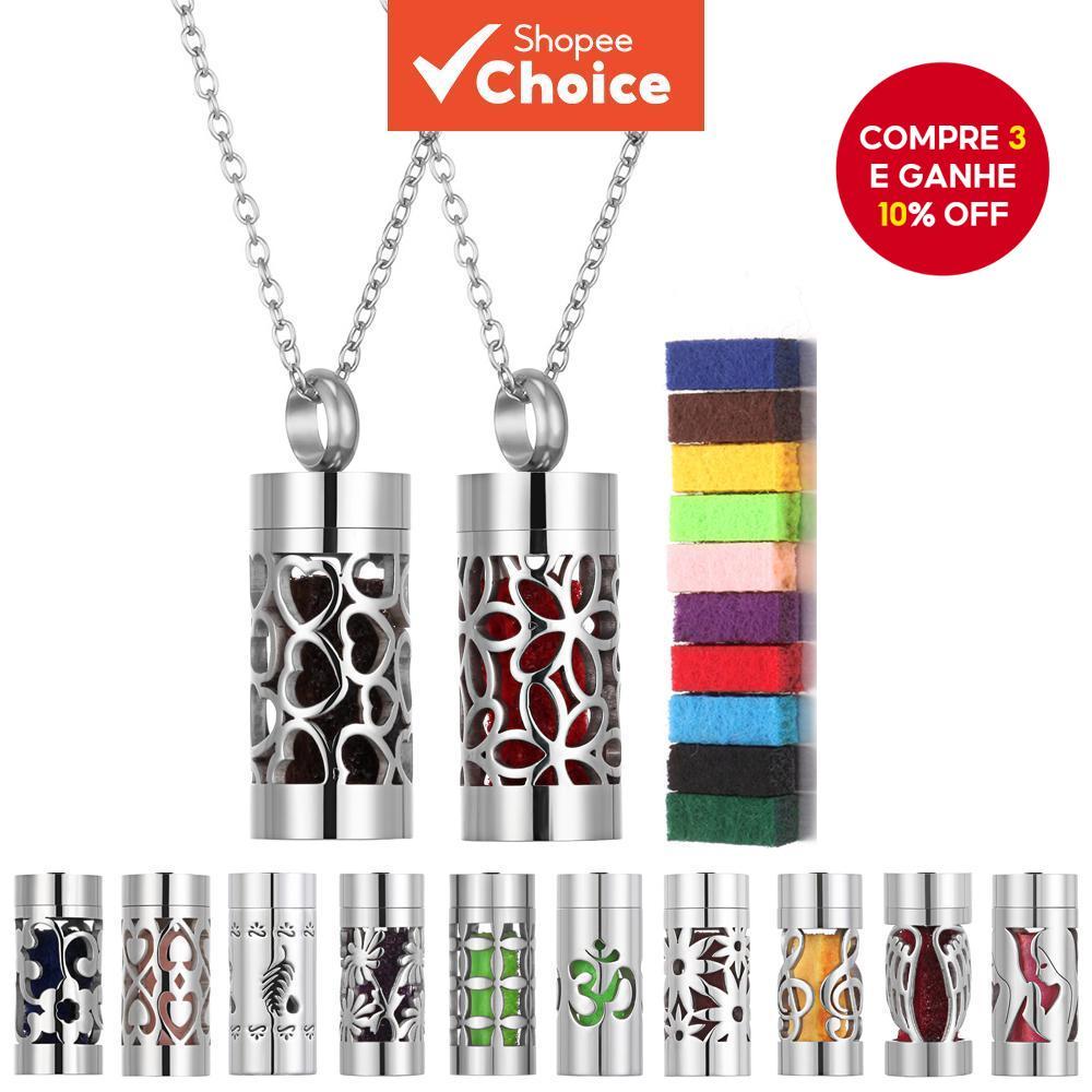  Novo Colar Difusor de Aromaterapia em Aço Inoxidável, Pingente Abre, Aroma Perfume, Difusor de Óleo Essencial, Corrente