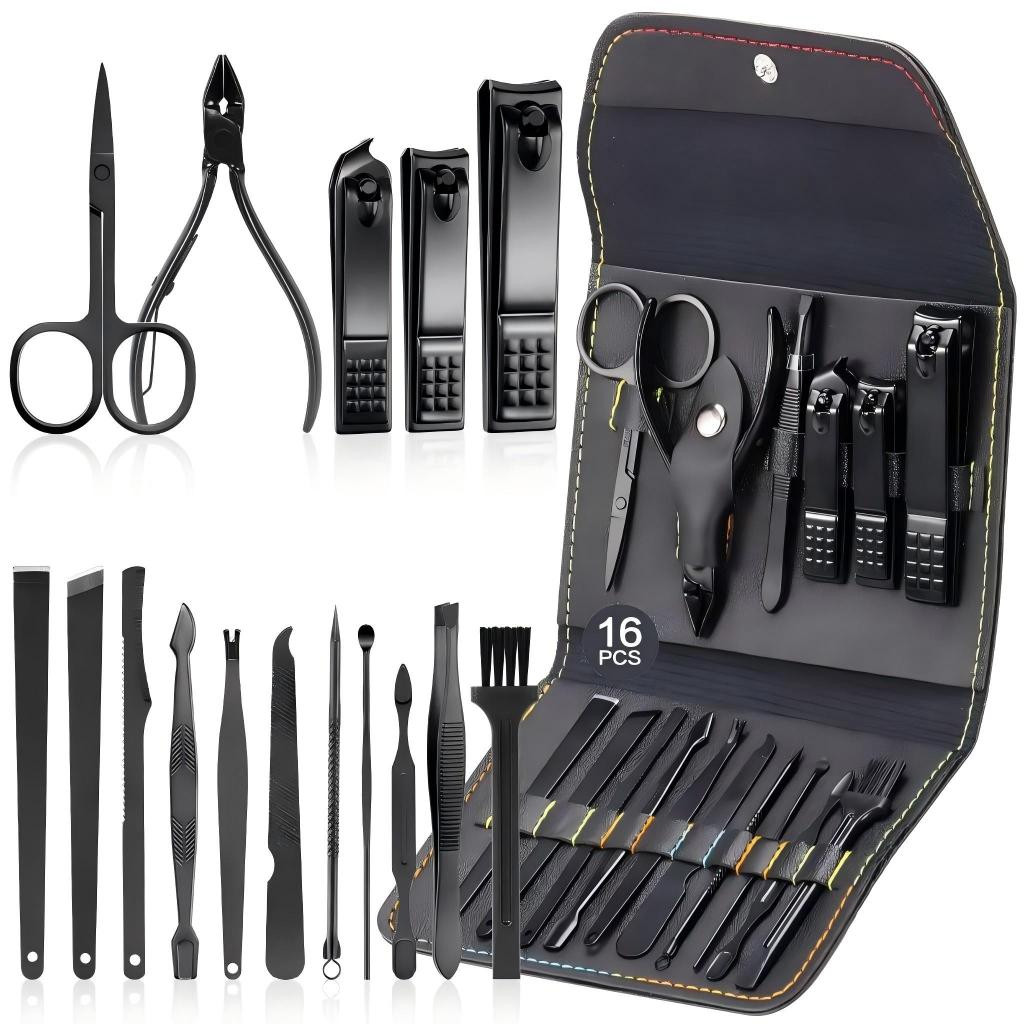 Kit Manicure 16 Peças Aço Inox Completo com Estojo Portátil para Unhas Pedicure Profissional