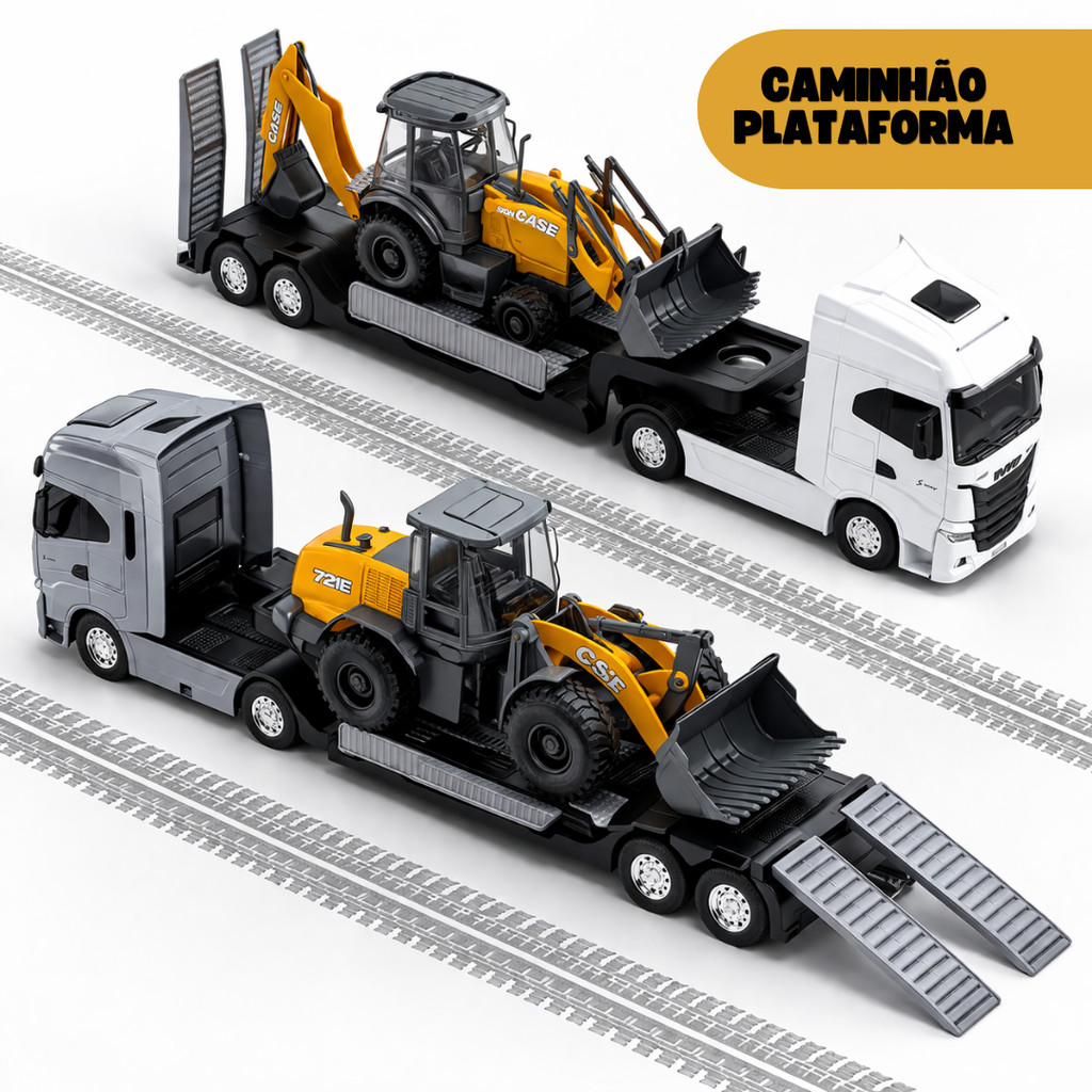 Caminhão Brinquedo Iveco Plataforma Trator Retroescavadeira Faz de conta