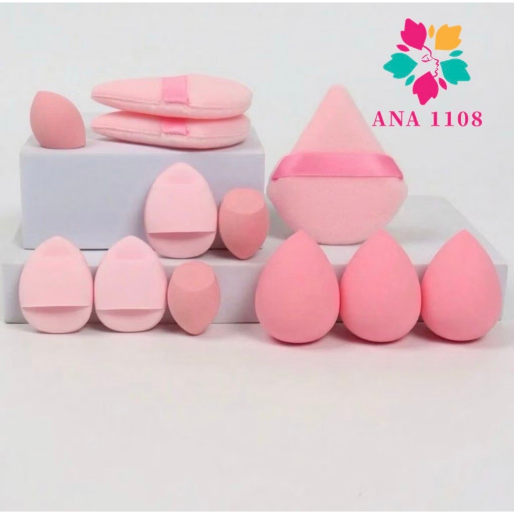 sufur ANA 1108 KIT 12 Esponja Para Maquiagem/Esponja de Rosto Facial Maquiagem Base e Corretivo/COM Bolsa