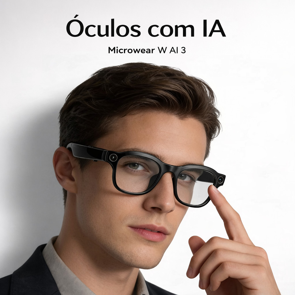 Óculos Smart AI Câmera HD Bluetooth 5.4 Grava Vídeo Áudio 16GB Música Assistente de Voz Portátil
