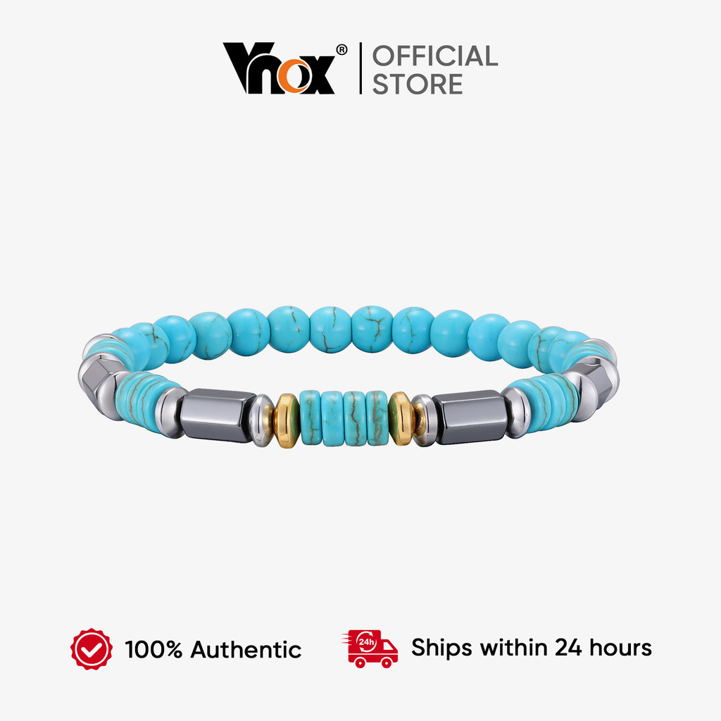 Vnox Pulseira De Contas De Pedra Azul Natural Moda Masculina Joias De Verão Tendência Acessórios Boêmios