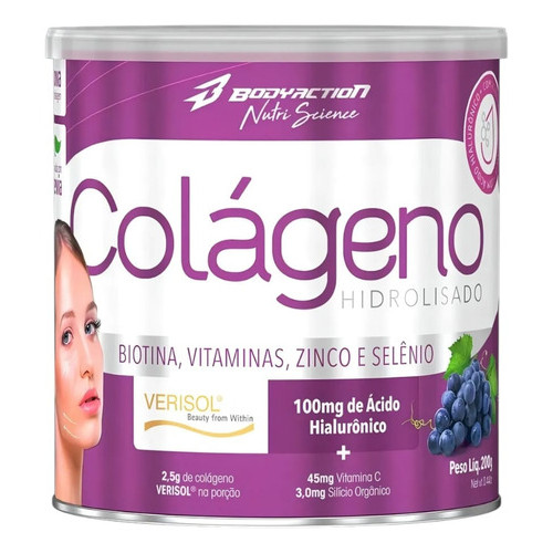 Colageno hidrolisado Verisol 200 g  Uva Bodyaction em Oferta na Shopee