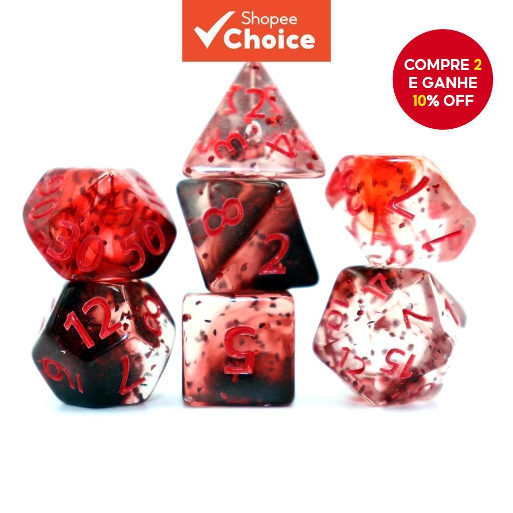 Conjunto 7pçs De Dados DND Estilo Cristal Jogo De Mesa Poliédral RPG Com Caixa