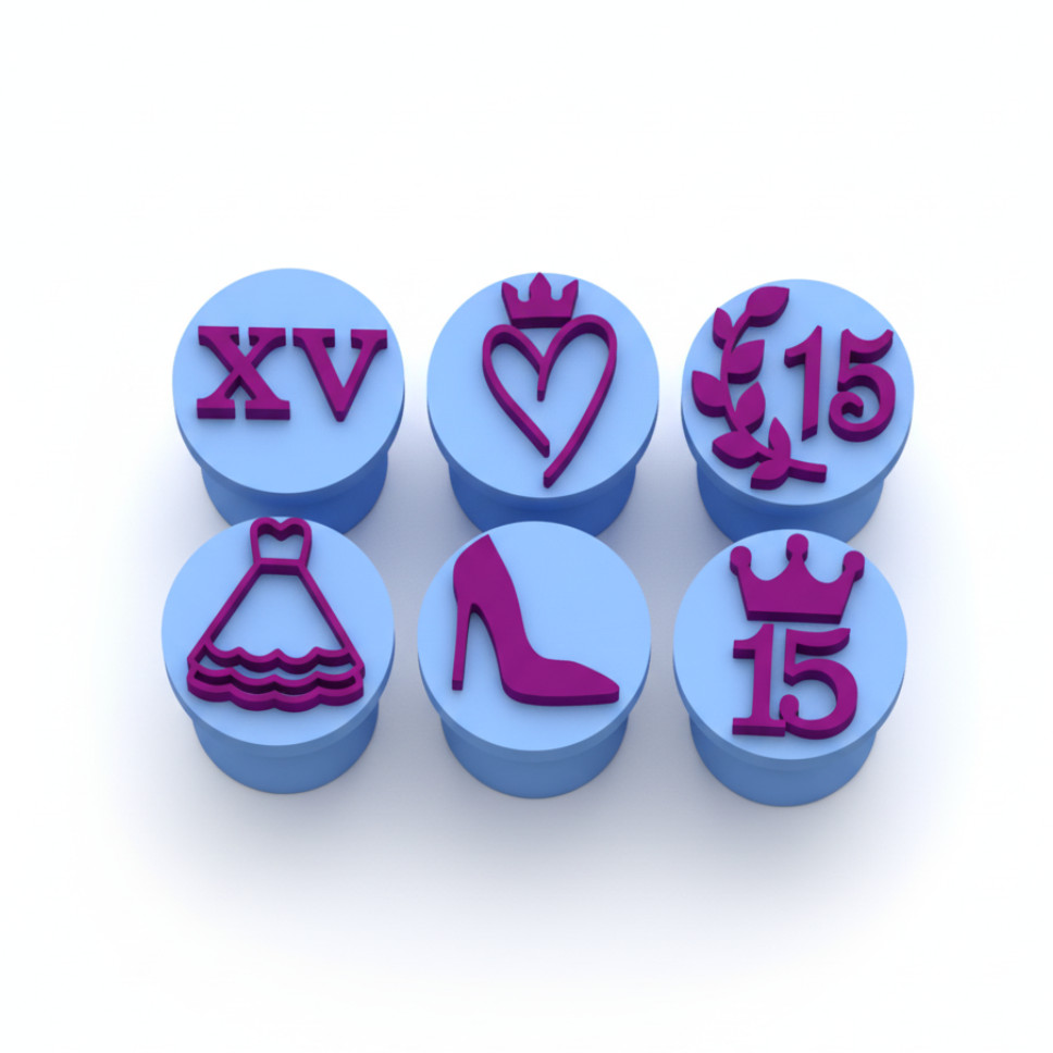 Kit 6 Carimbos 15 Anos - Carimbos para Doces Modelo 3 em Oferta na Shopee