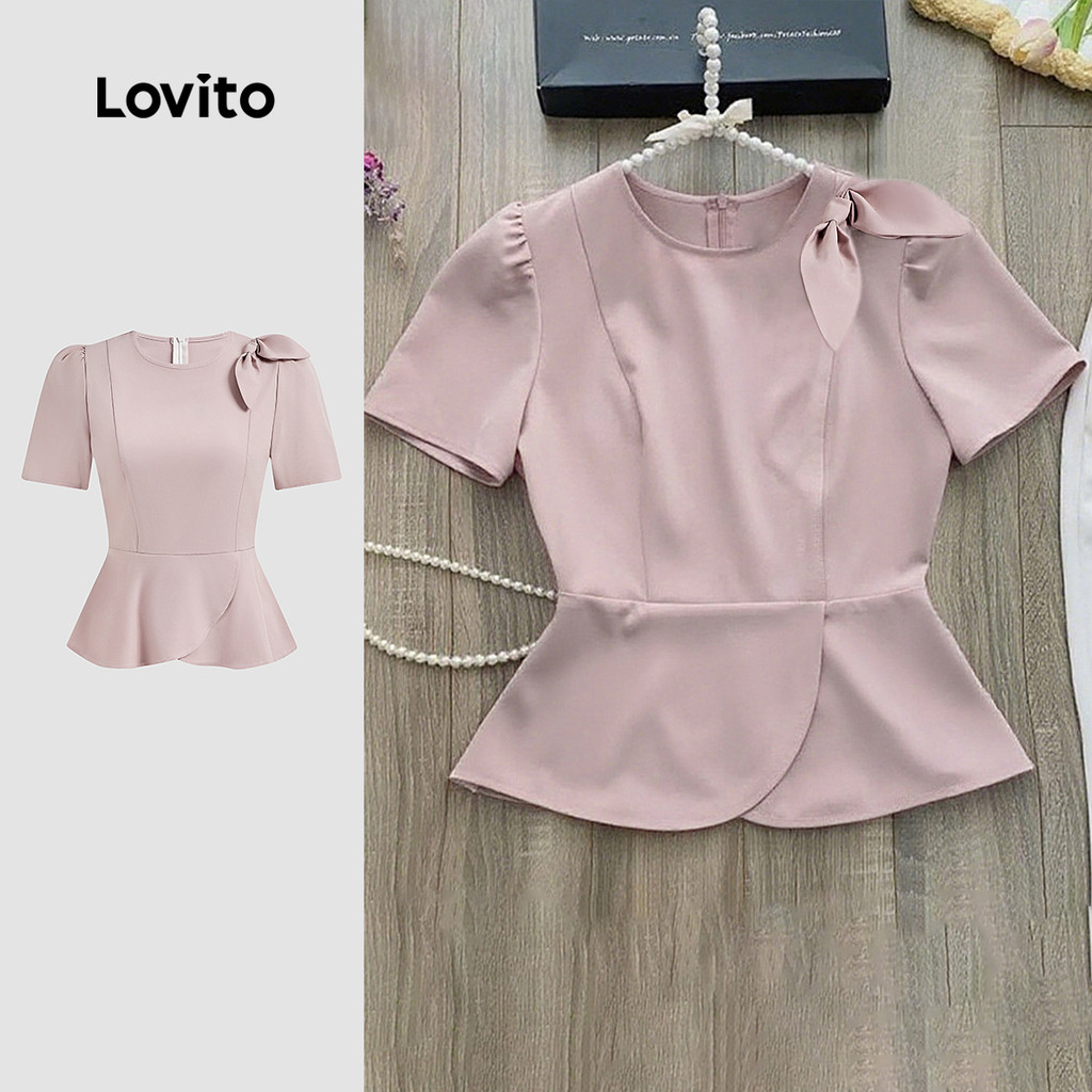 Lovito Blusa Elegante com Laço Primavera/verão Blusa Rosa para Mulheres L149LD582 em Oferta na Shopee