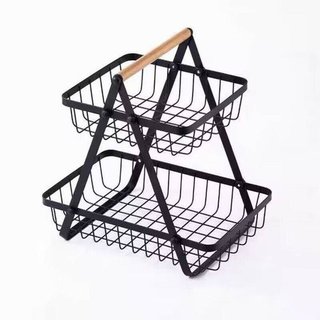 Fruteira Metal Multiuso 2 Andares Alca Madeira Organizador Cozinha Sala Compacta Resistente Pratica