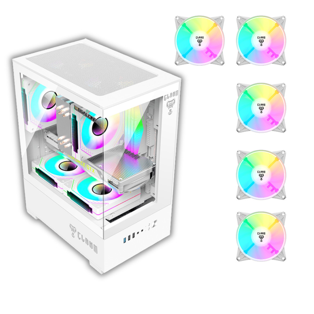 Gabinete Gamer Snow Megalon Vidro + 5 Fans Branca ARGB Clanm