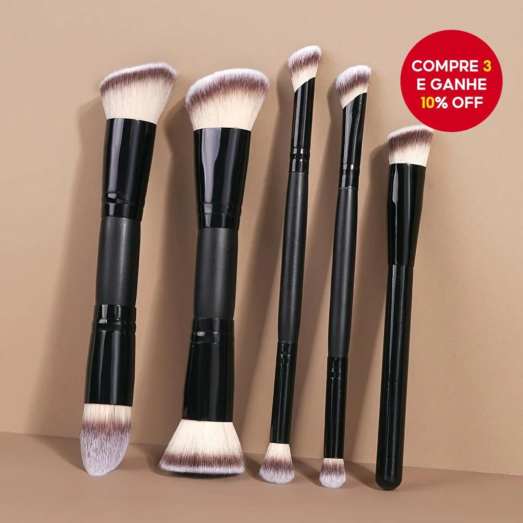 Conjunto de 5 pincéis de maquiagem de duas pontas, embalagem de papelão, pincéis para base, blush, sombra e lábios, kit