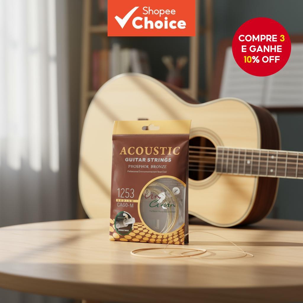 Kit de Violão Acústico 6 Cordas, Dois Tipos de Cordas Folk, Bronze Fosforoso, Ideal para Iniciantes e Intermediários em Oferta na Shopee