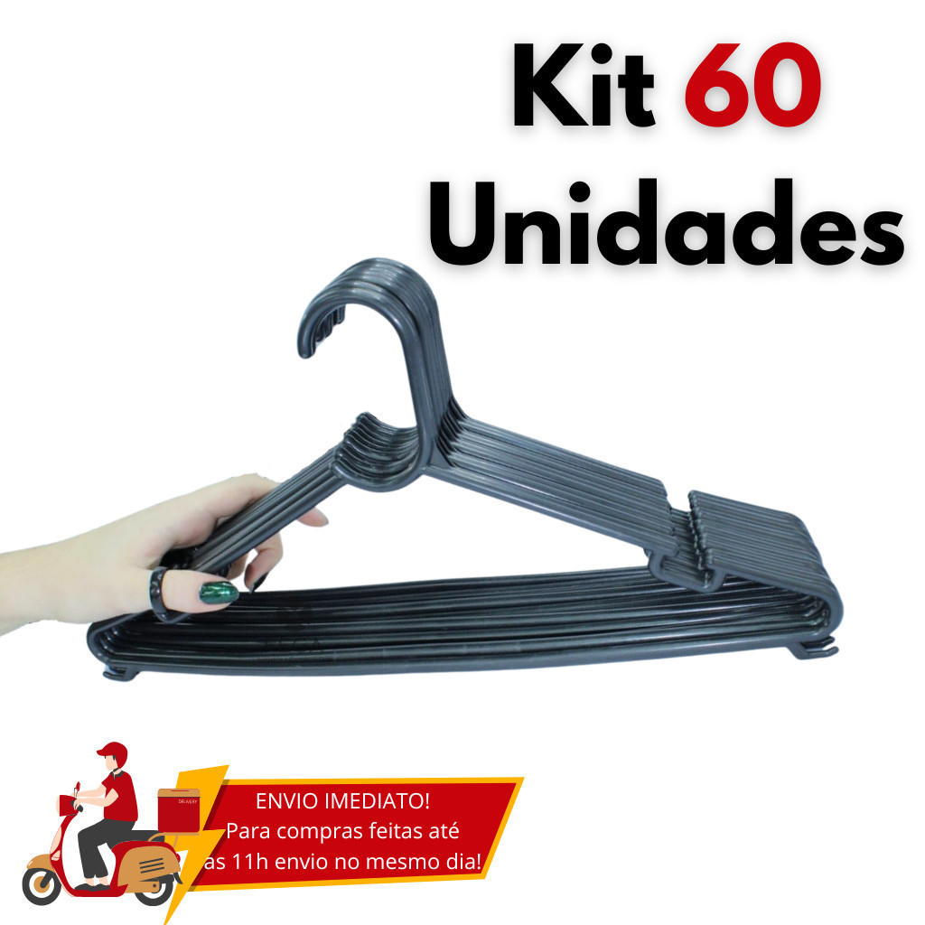 Kit 60 Cabides Redondos Preto Adulto em Oferta na Shopee