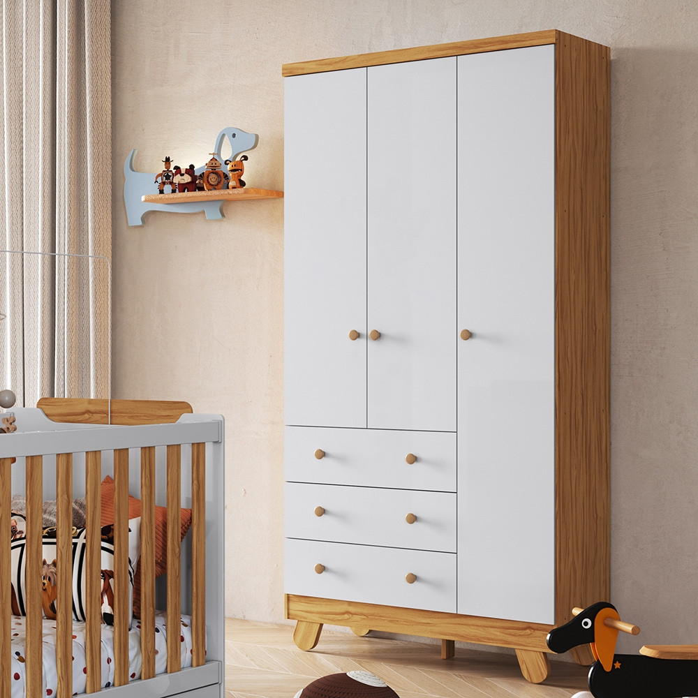 Guarda Roupa Infantil 3 Portas 3 Gavetas em MDF Pingo