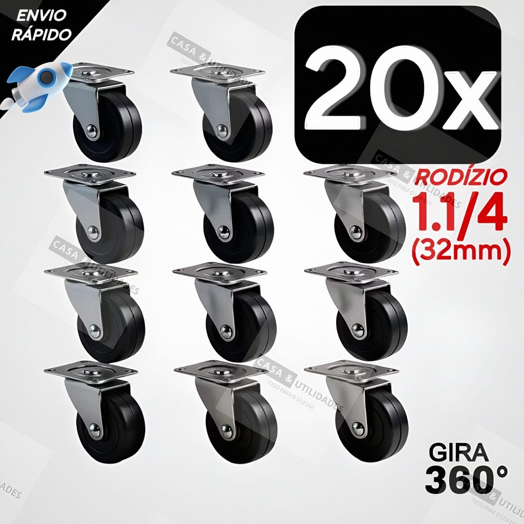 Kit 20 Rodinhas Para Moveis Pesado Com Parafusos Reforçada e Rodizio Giratorio em Oferta na Shopee