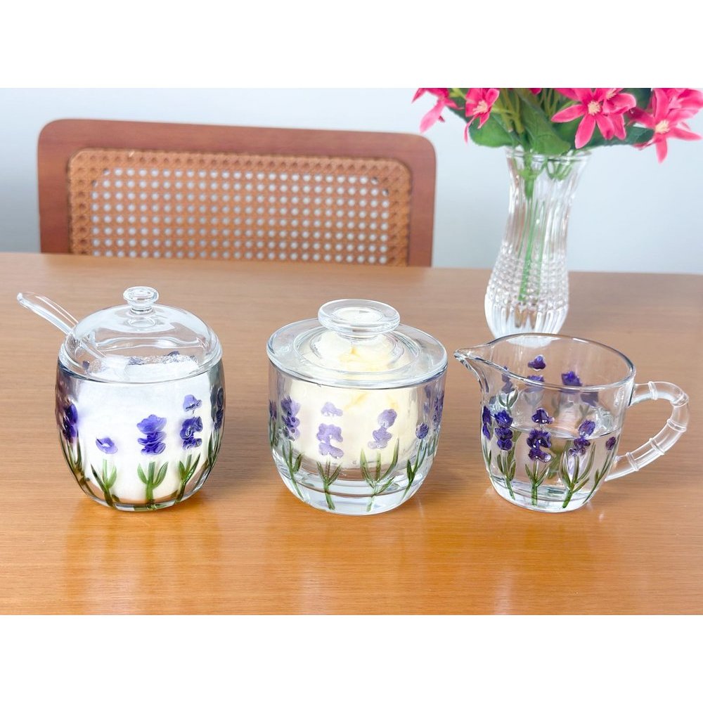 kit Mesa Posta Cantinho do Café Lavanda Lyor 3 Peças- Açucareiro | Manteigueira Francesa | Leiteira em Oferta na Shopee