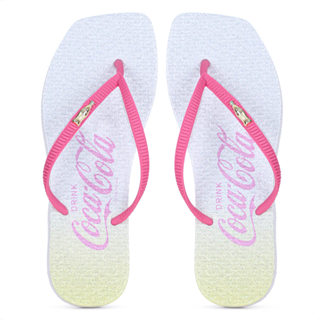 Chinelo Coca Cola Gradient Shine Branco Amarelo e Rosa - Feminino em Oferta na Shopee