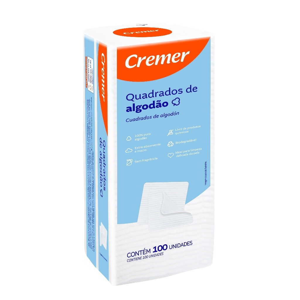 Algodão Quadrado Sem Perfume Cremer 100 UN KIT C/ 12 PACOTES em Oferta na Shopee