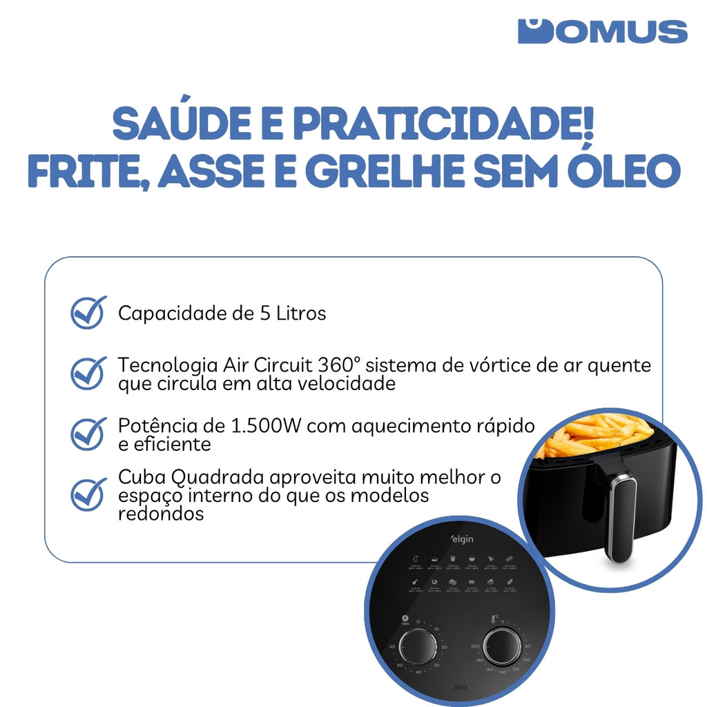 Fritadeira Elétrica Air Fryer Cinq Fry 5L 1500W Elgin · foto 2
