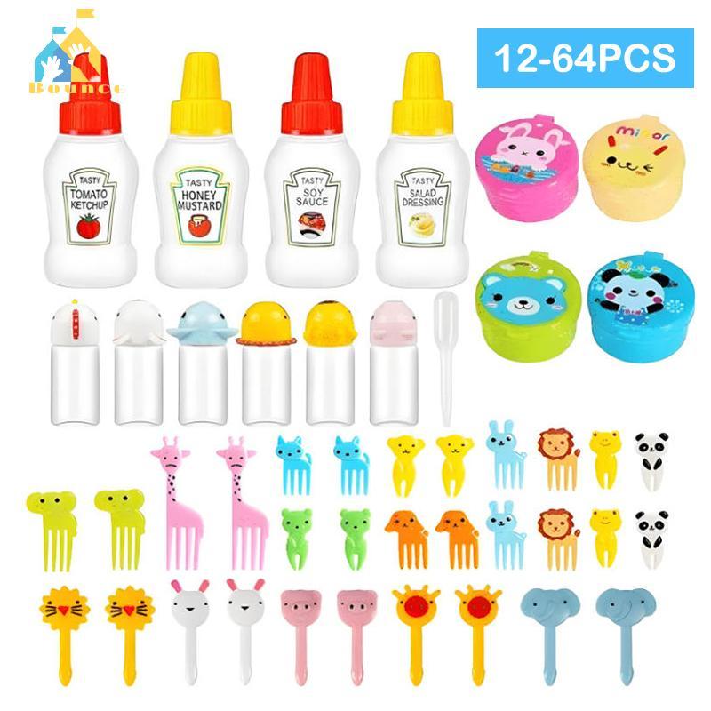 Bbounce 12-46 Pçs Bento Caixa Acessório Conjunto Bonito Garfos De Frutas Portátil Dispensador Molho Tomate Para Acampame