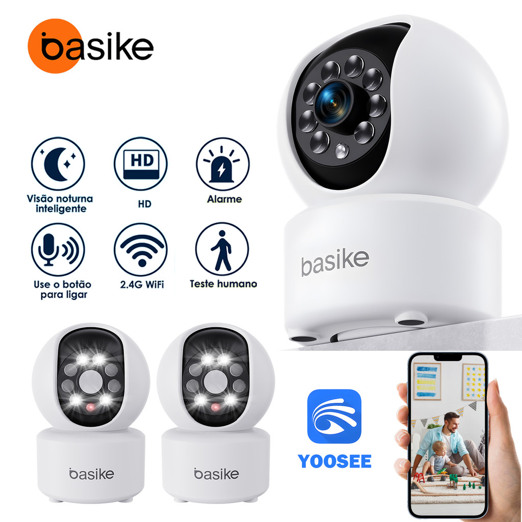 Basike Eletrônica Câmera Inteligente 2.4G Wi‑Fi– Full HD 3MP, Visão Noturna, App Yoosee em Oferta na Shopee