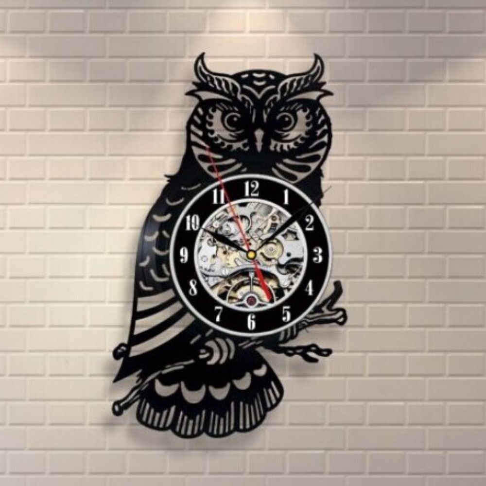 Relógio de Vinil Silencioso Relógio de Parede de Disco de Vinil Relógio Criativo de Moda Padrão de Coruja Relógio de Par
