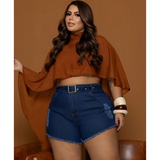 Short Jeans Feminino Plus Size com Lycra – Acompanha Cinto jeans em Oferta na Shopee