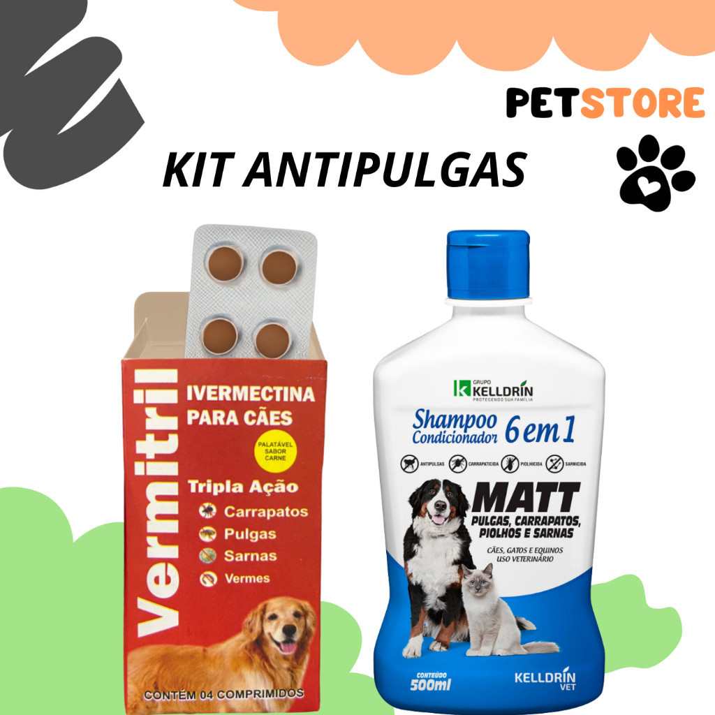 Vermitril Caes Anti Pulgas Carrapatos Vermes Sarnas  3mg + Shampoo 6 em 1 em Oferta na Shopee