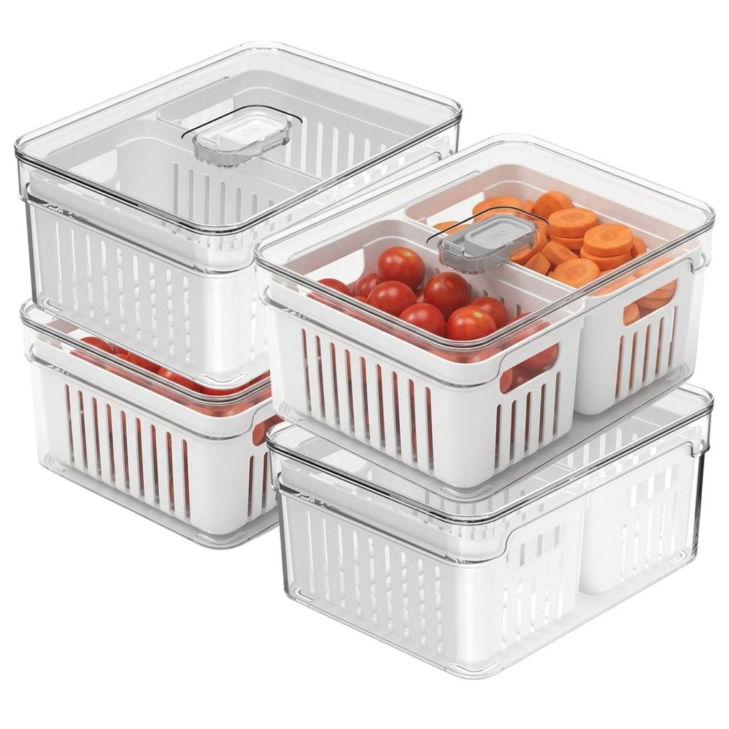 Organizador de Geladeira C/ 2 Cestos 2,2L e Tampa Drenagem Alimentos - Transparente Clear Fresh de Poliestireno - Ou