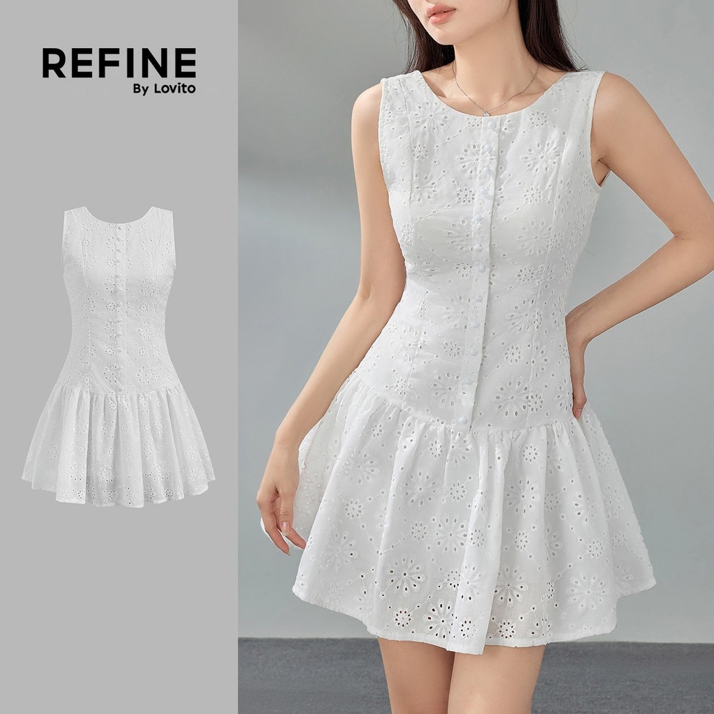(Refine by Lovito) Vestido Casual De Algodão Bordado Com Bordado Inglês Para Mul