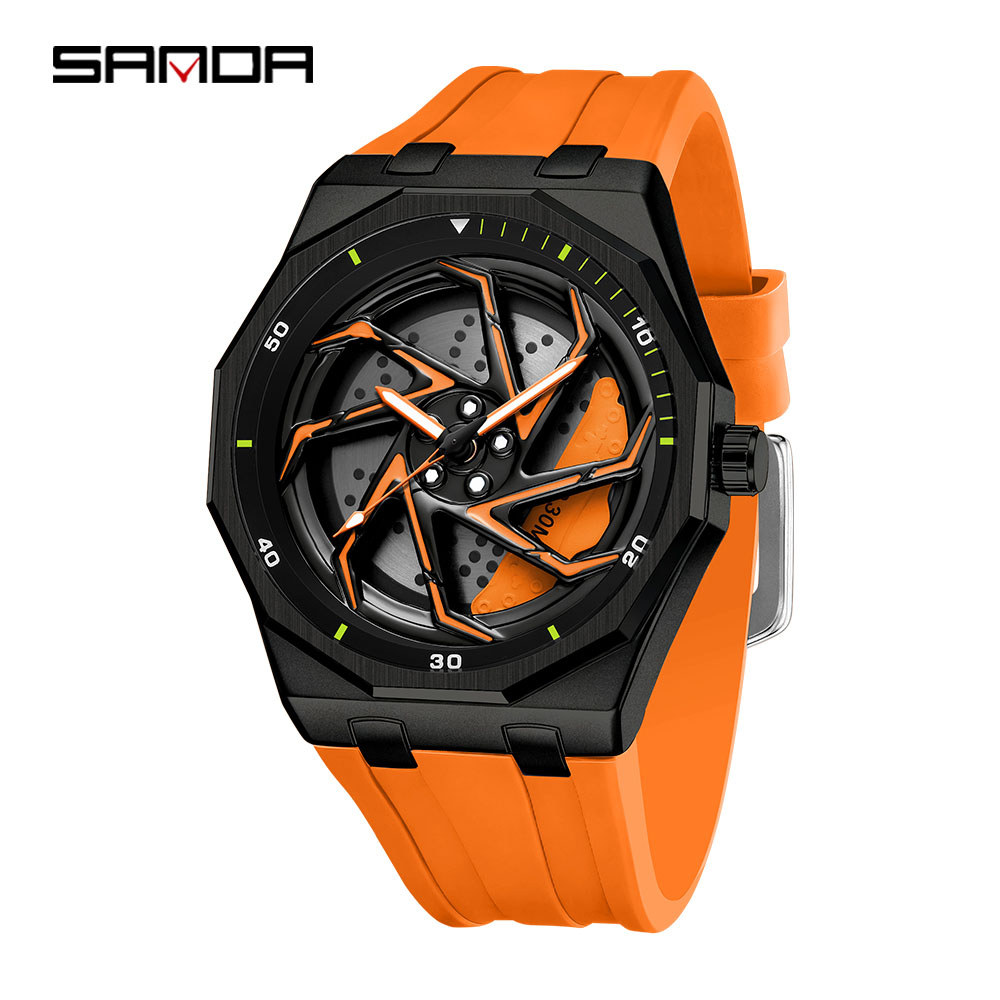 SANDA Relógio Masculino De Quartzo Com Design De Aro De Roda 3ATM À Prova D'água Pulseira De Silicone De Pulso Esportivo