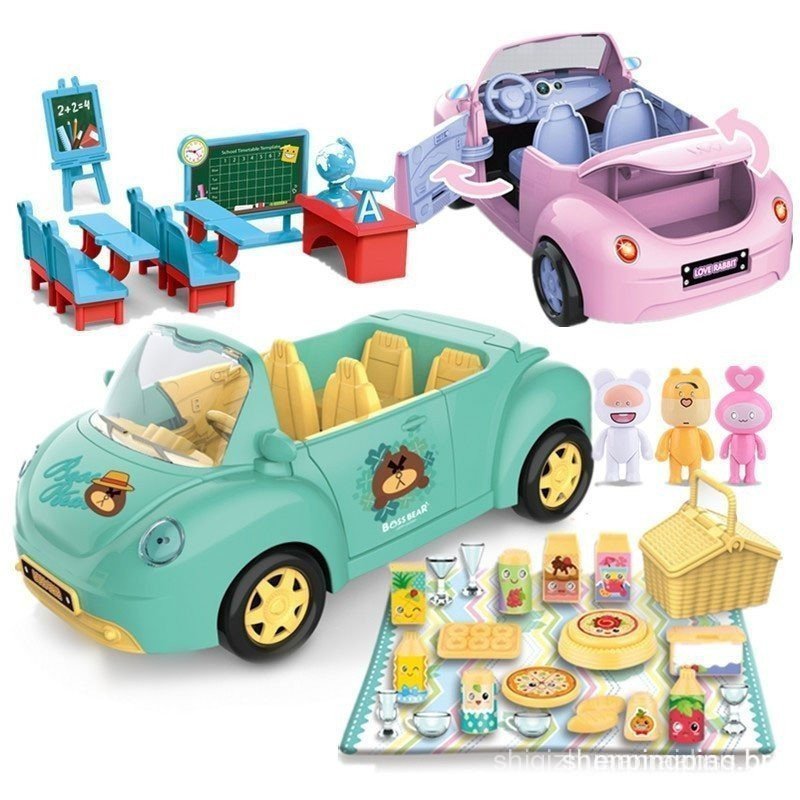 Carro de Brinquedo Confortável, Simulação de Casa de Brinquedo, Conversível, Coelho de Piquenique, Presente para a Famíl
