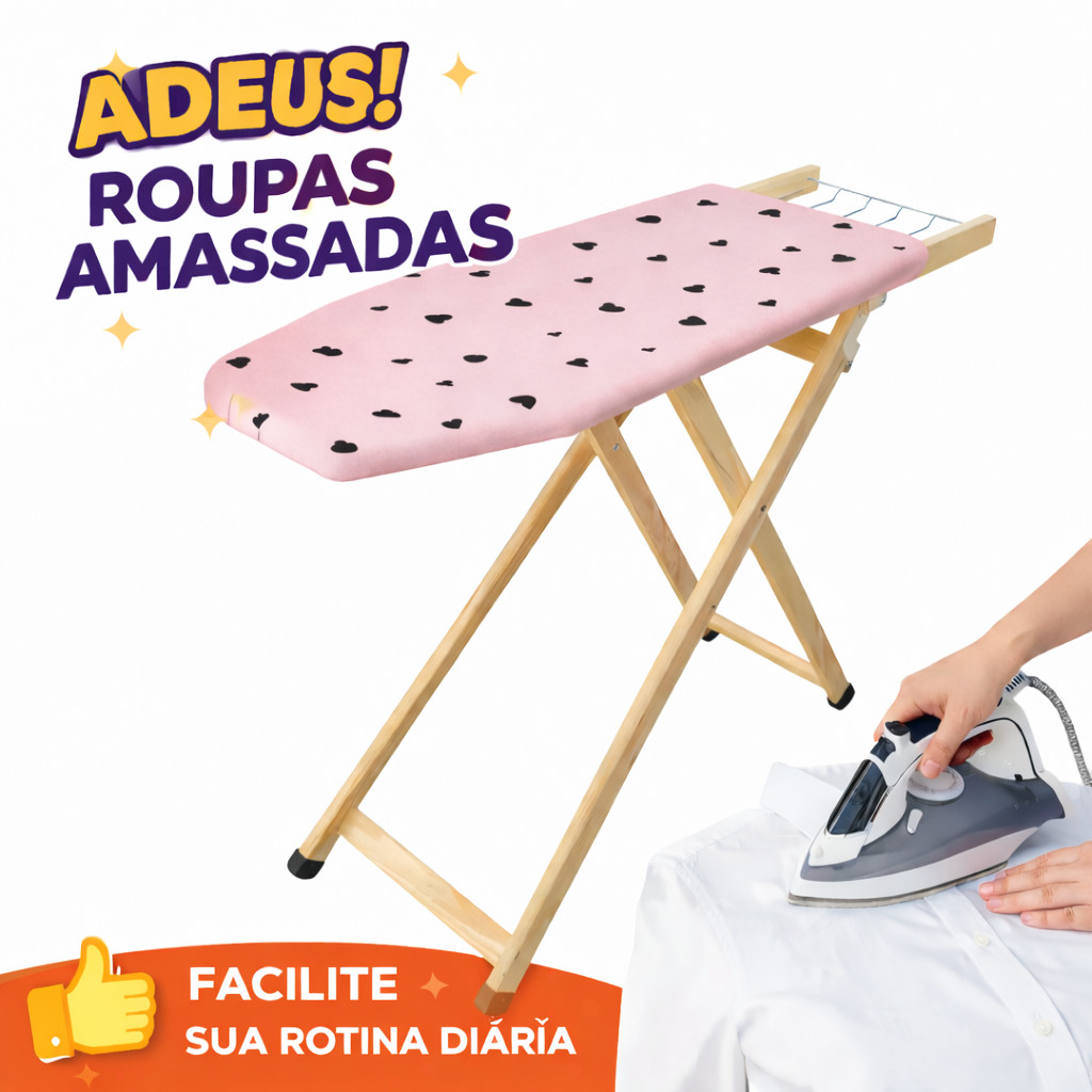 Tábua de Passar Roupa de Madeira Suporte para o Ferro com 2 Regulagens