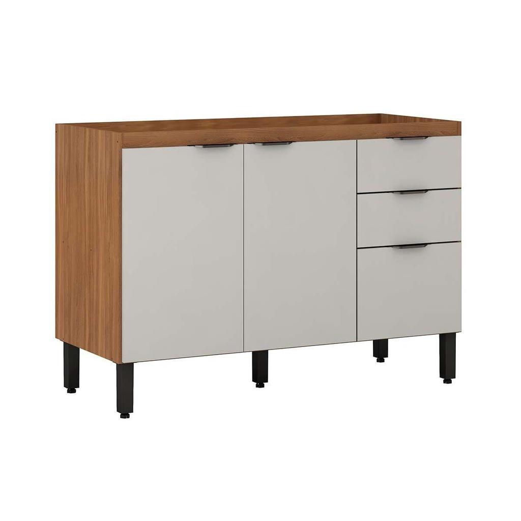Balcão de Cozinha Firenze 3 Portas e 2 Gaveta s/ Tampo p/Pia 120cm Amendola/Nude Prime TX - Demóbile