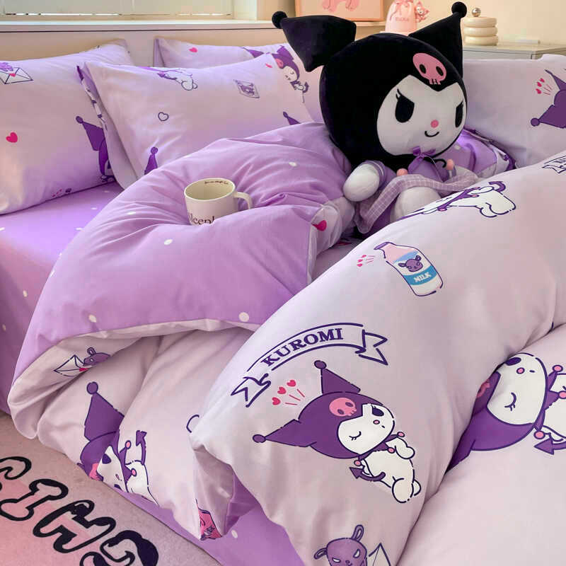 Desenhos animados Kuromi colcha capa de edredão de peça única capa de edredão conjunto de quatro peças bonito menina con
