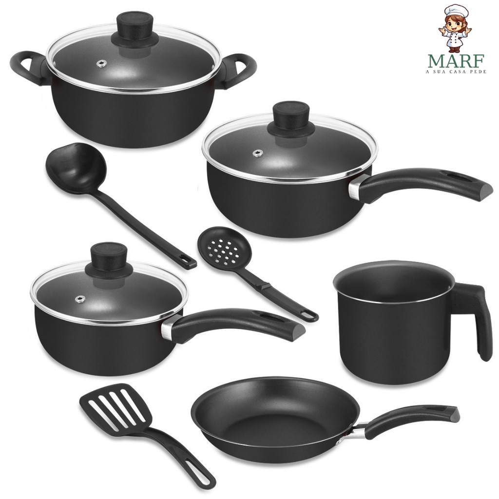 Conjunto de Panelas Antiaderente 8 Peças Teflon Premium 5 Camadas com Tampa de Vidro – MARF
