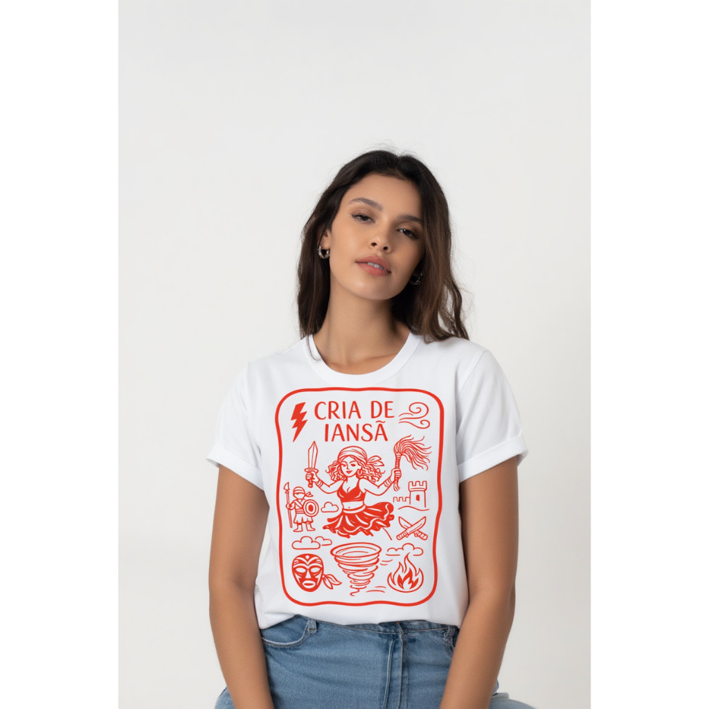 Camiseta Cria De Iansa Iansã Raio De Sol Orixá Ana Paula BBB Candomblé Umbanda Camisa Unisex Estampa 100% Algodão