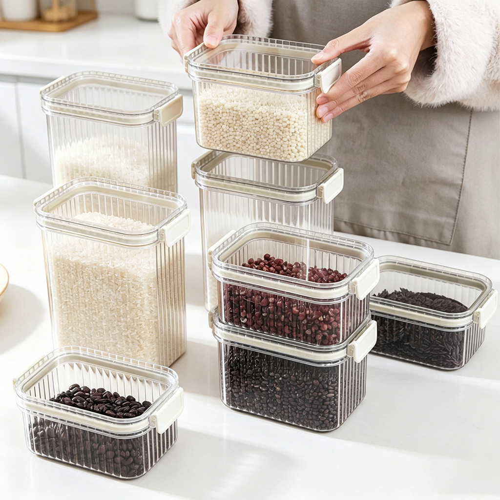 Conjunto de 5 Potes Quadrados Herméticos Kit p/ Cozinha Organizador Alimentos em Acrílico Empilhável em Oferta na Shopee