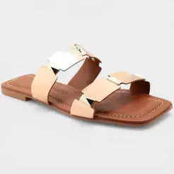 Rasteira Cia do Porto Spikes Metalizada Feminina