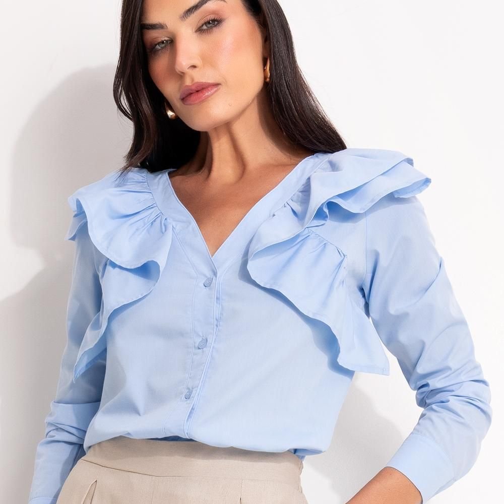 Blusa Em Tricoline Quintess Azul Claro