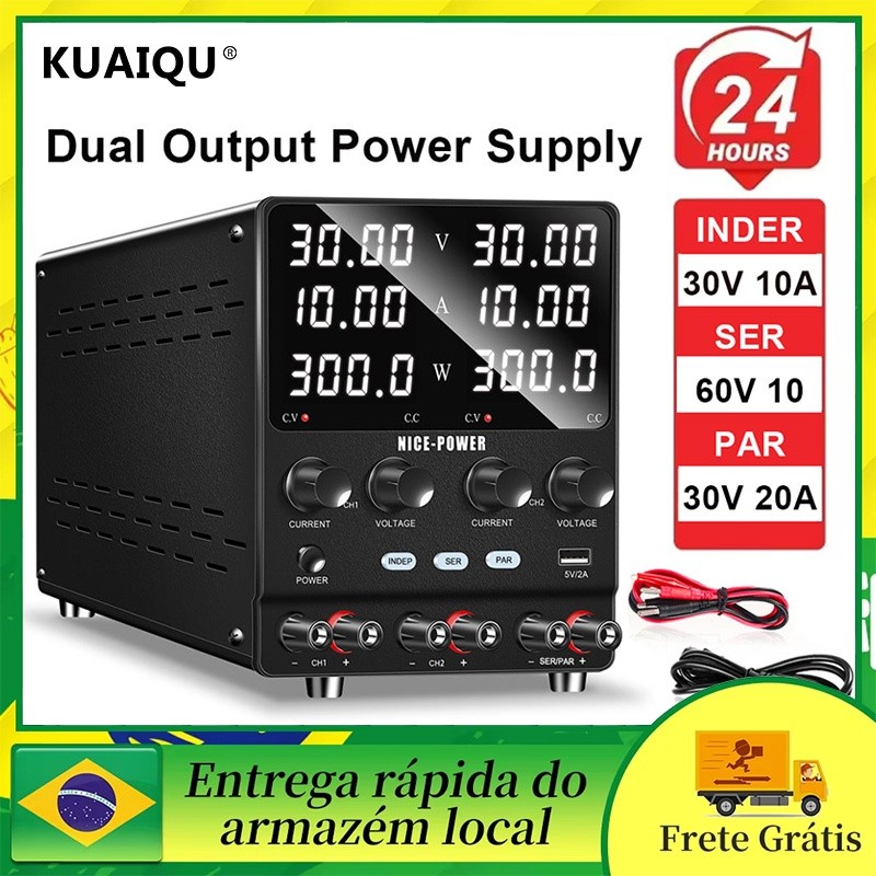 Nice-power fonte de alimentação de laboratório dupla 30v 10a ajustável 3 canais 60v fonte de alimentação de bancada