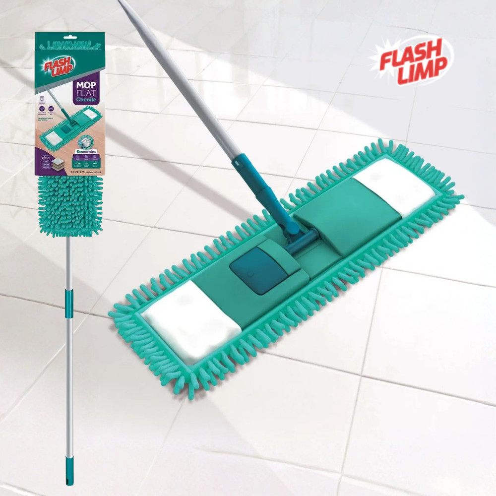Mop Vassoura Rodo Pano Chão Flat Chenille Cabo Telescópico Flash Limp Limpa Poeira  Piso MOP7633