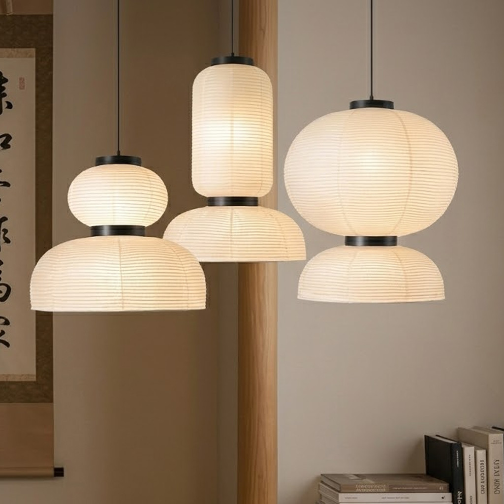 Imagem Lustre Pendente Wabi Sabi Papel Texturizado, Luminária Estilo Japonês Zen Luz Suave para Sala Jantar Quarto Cozinha