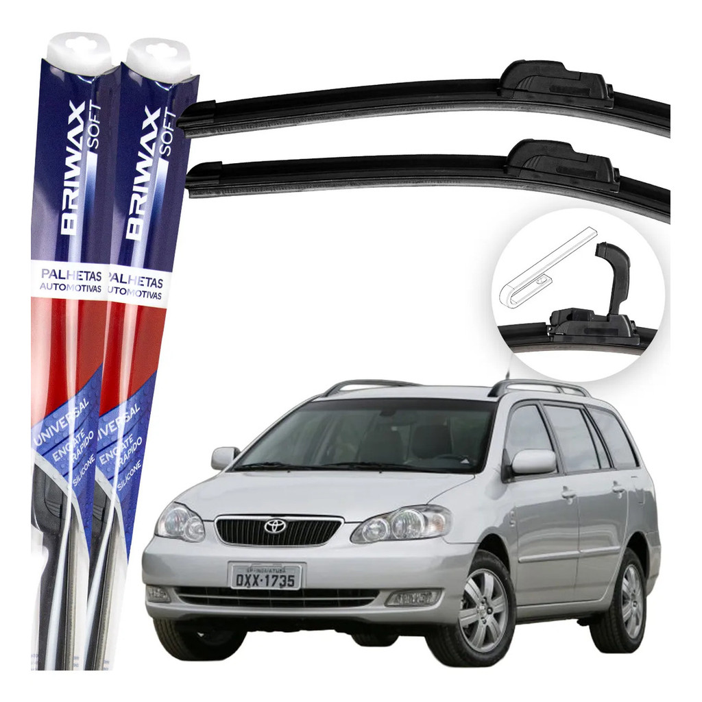 Jogo Palhetas Limpador de Parabrisa Silicone Chuva Gancho Universal Toyota Fielder 2004 À 2008