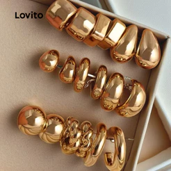 Lovito Brincos Elegantes De Metal Estilo Coreano LFA92003