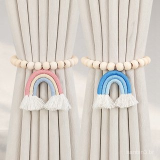 2 Peças de Prendedores Magnéticos para Cortinas, Suportes Arco-Íris, Laços de Contas de Madeira Natural IMTL