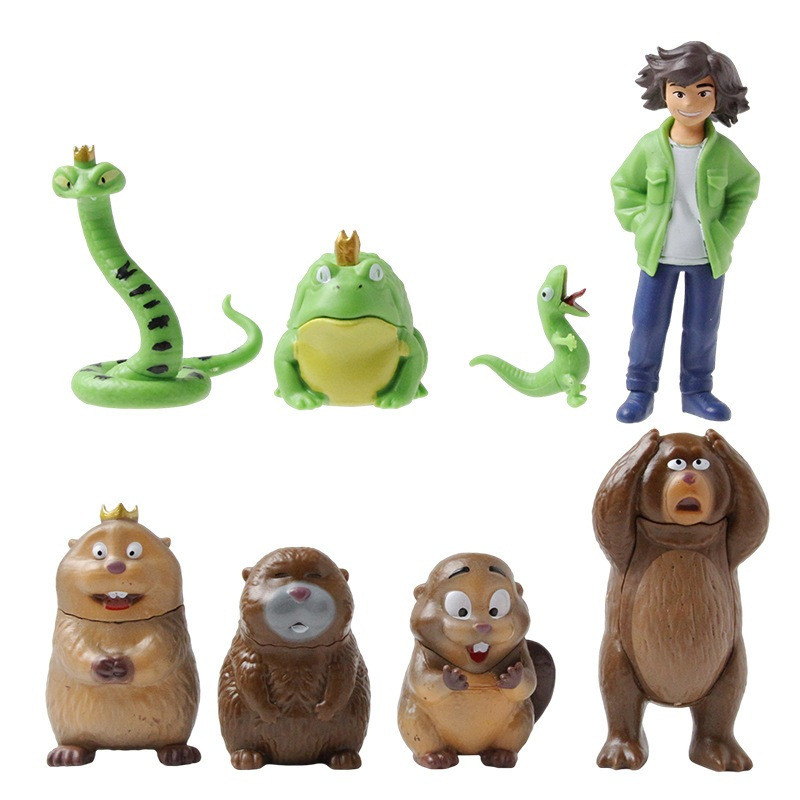 8 Pçs Filme Hoppers Figuras De Ação Brinquedo Castor Rei George Mabel Urso Cobra Sapo Lagarto Modelo Boneca Presente