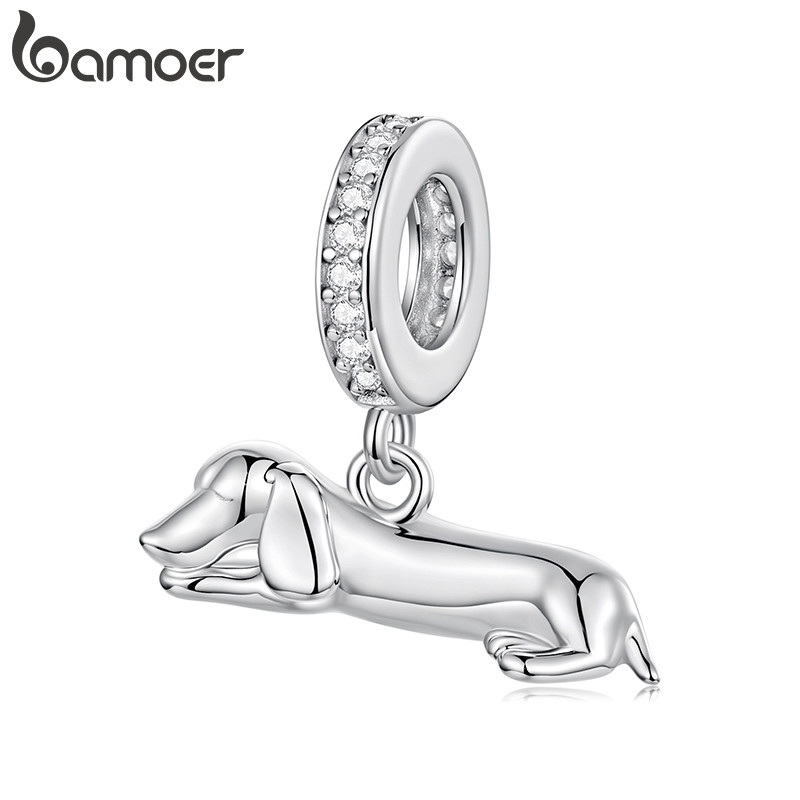 Bamoer Charm Sleeping Dachshund Pingente DIY Para Pulseira Presentes Mulheres