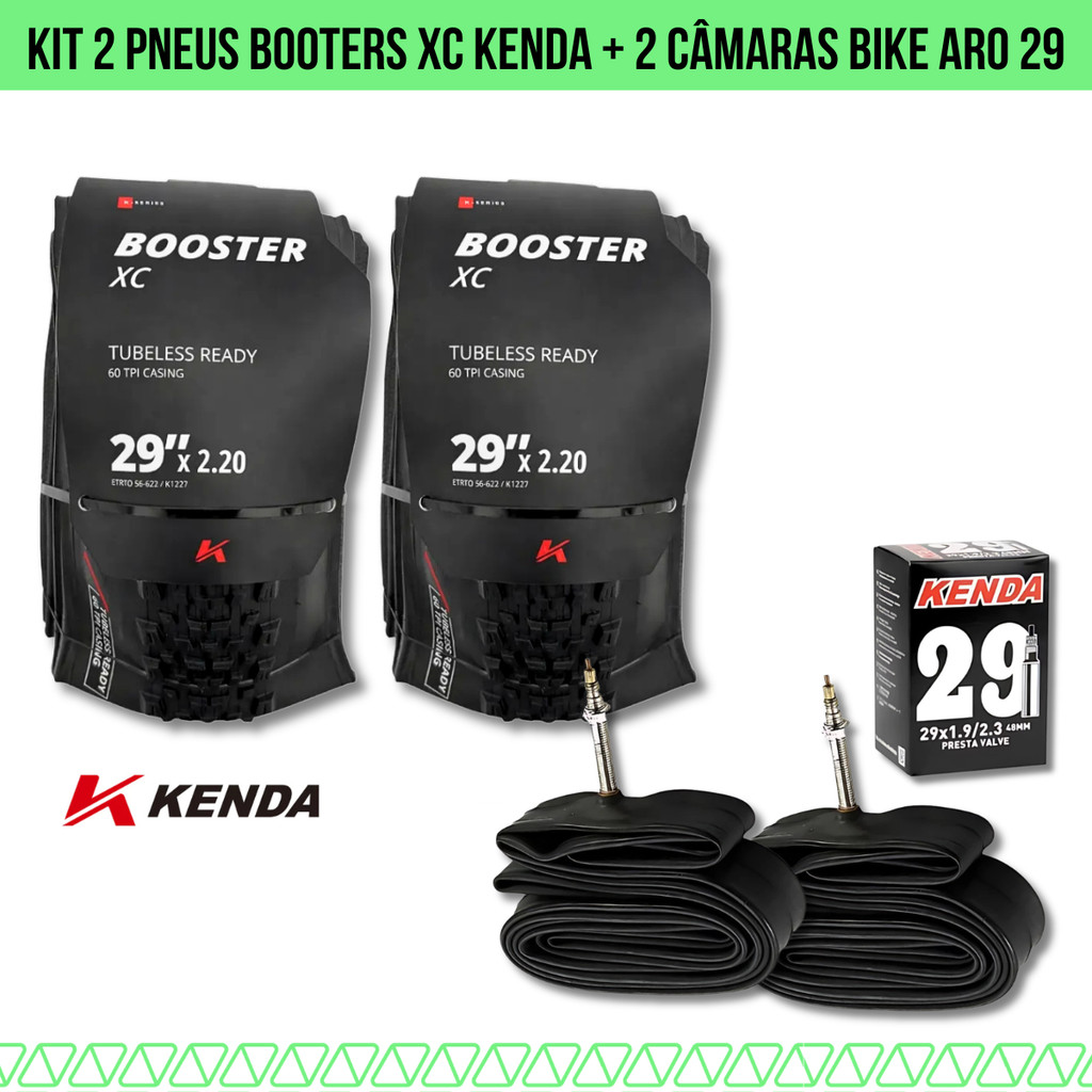 Kit 2x Pneu Kenda Booster XC Bike Aro 29 X 2.2 + 2x Câmara Kenda 29 x 1.9/2.3 Válvula Presta 48mm