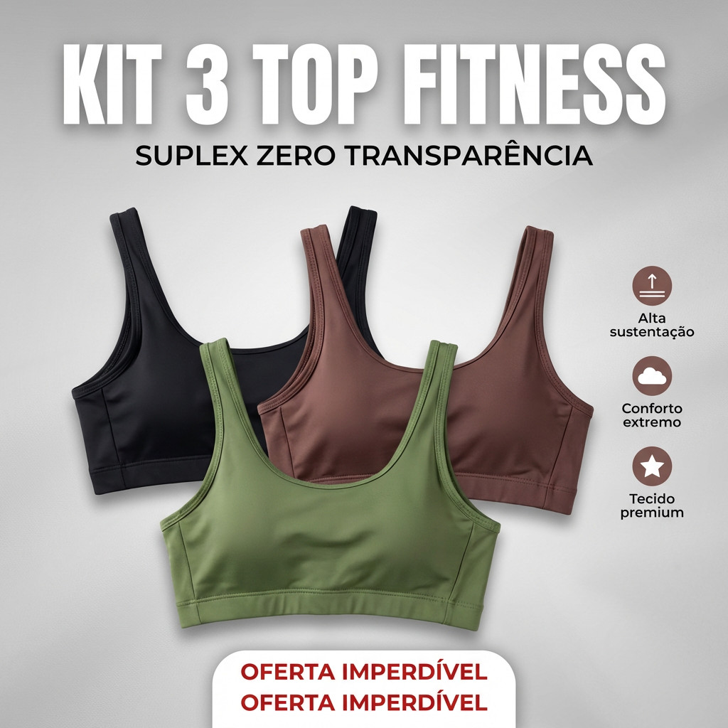 Kit 3 Peças Top Feminino Fitness Suplex Com Bolsos Laterais Zero Transparência Para Treinos