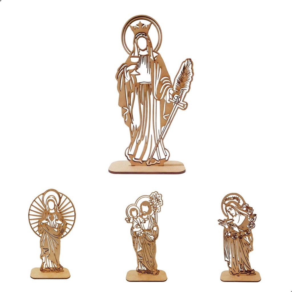 Imagem Religiosa Cristã Estilizada MDF Cru 15cm Arte Sacra Para Oratório Presente 27 Modelos Disponíveis