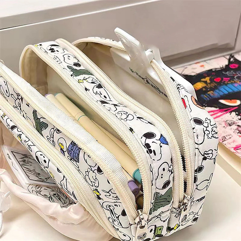 Adegree Kids Kawaii Pen Box Snoopy Pencil Case Cordão Cartoon Bag Grande Capacidade Mulheres Estudantes Meninas Escola P